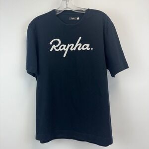 Rapha Logo T-Shirt Mens Large Navy Blue Cotton Chain Stitch Embroidered STE001